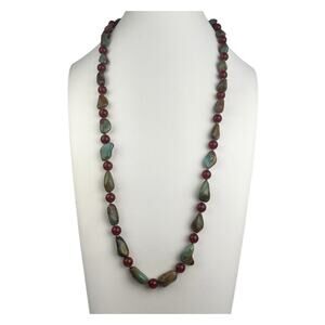 Turquoise & Carnelian Beaded Necklace Sterling Silver Southwest Style 26"